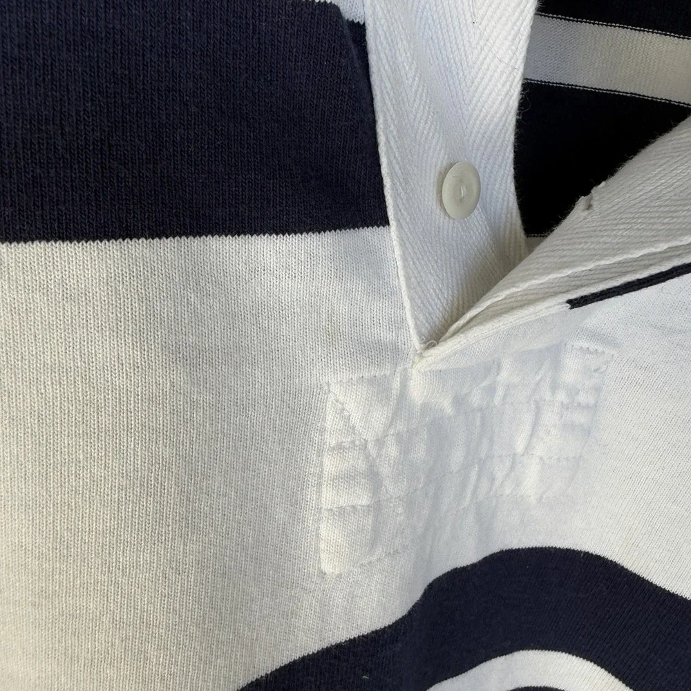 Polo Ralph Lauren Shirt‎ Mens Large Navy White Striped Rugby Cotton Vintage 90's